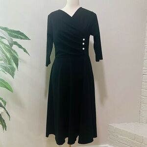 Elegant Black Midi Dress with Button Detail